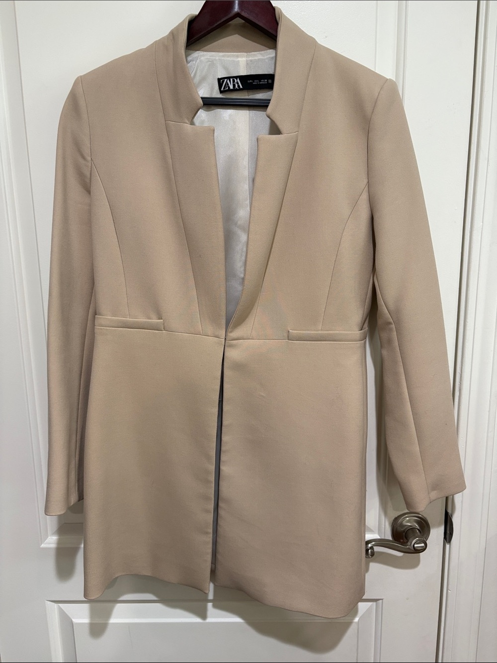 ZARA Beige Open-Front Long Blazer Jacket